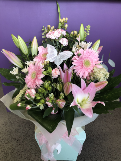 Pink Blush Bloom Box - A beautiful bloom box in soft pastel shades, carefully arranged to bring joy, elegance and a heartfelt touch to any occasion.